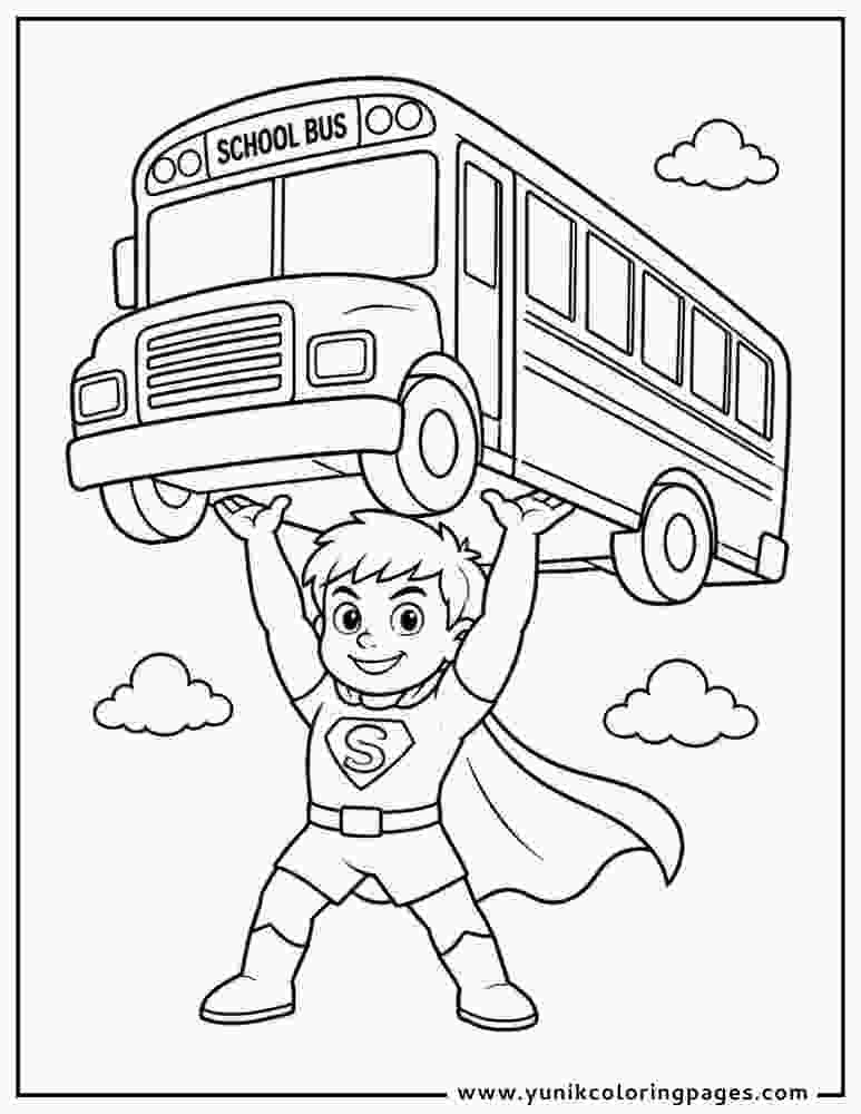 Super hero boy saving bus