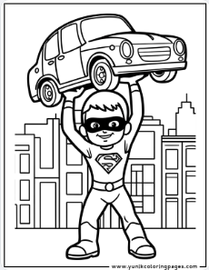 Boy Superhero Lifting a Giant Car with One Hand