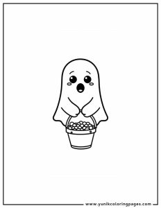 ghost with candy bucket halloween costume coloring page