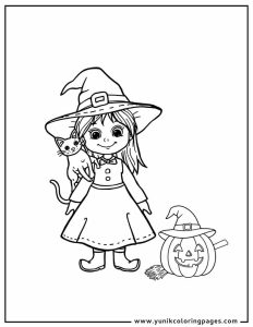cute witch halloween costume coloring page