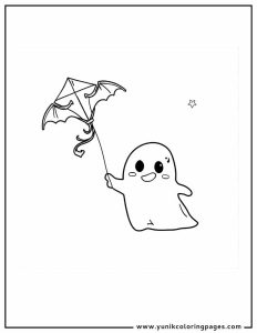 ghost with kite halloween costume coloring page