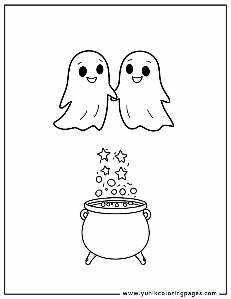 ghost friends halloween coloring page