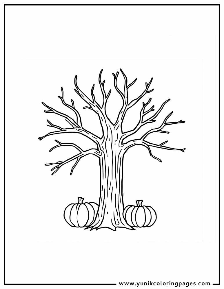 pumpkin and tree halloween coloring page