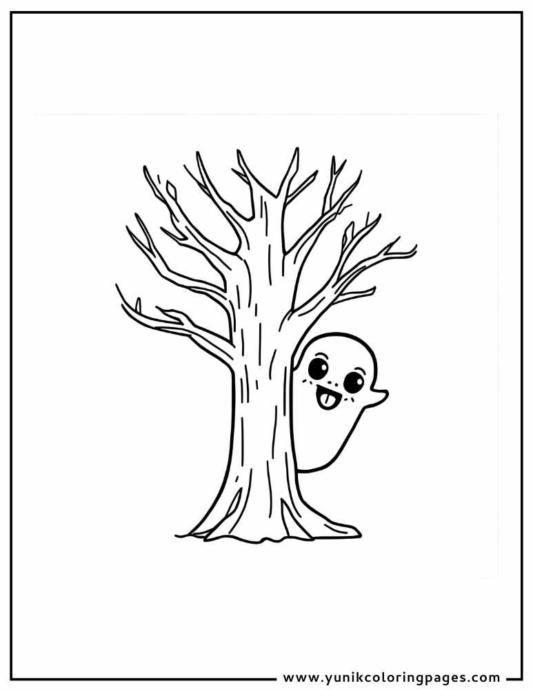 ghost peeping halloween coloring page