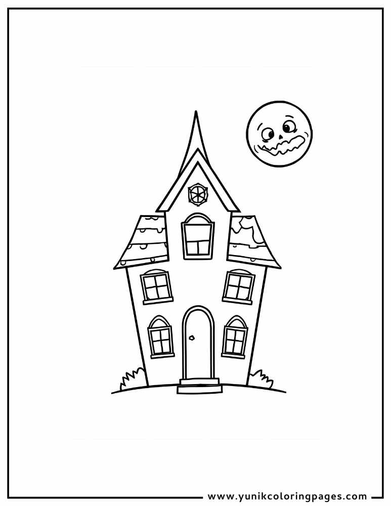 haunted house halloween coloring page
