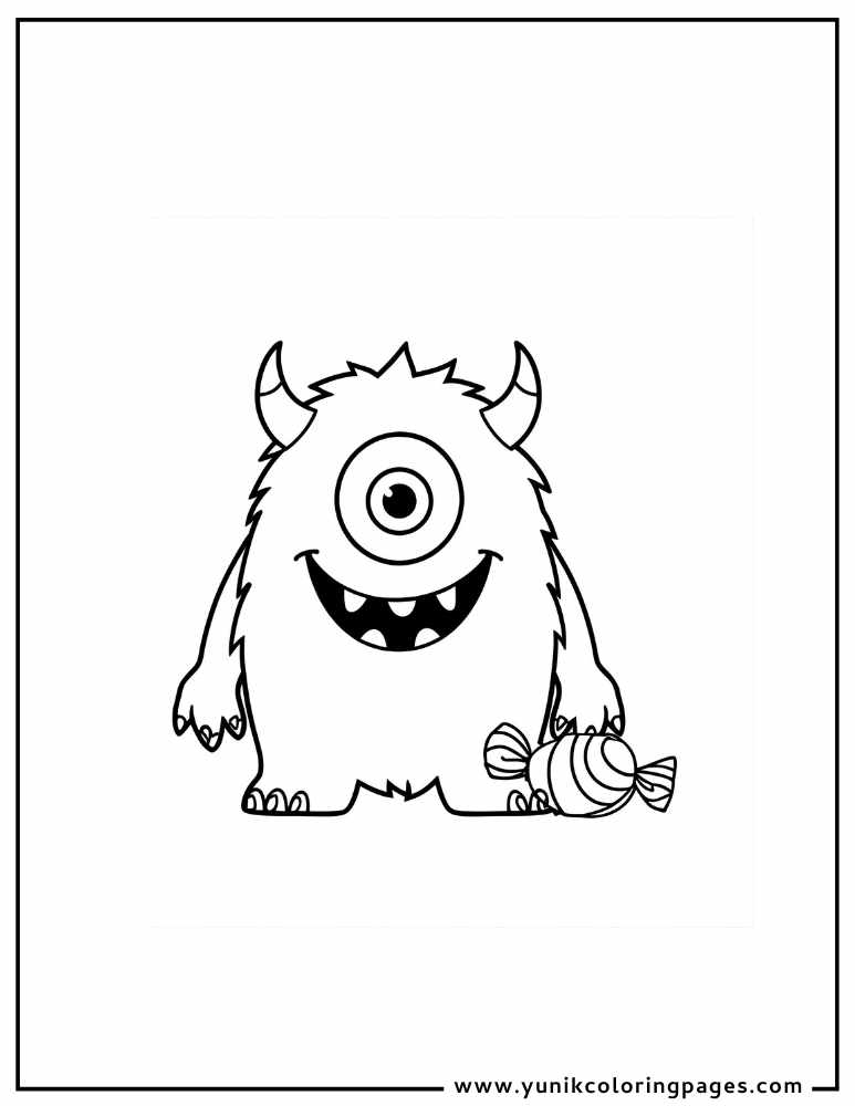 monster with candy halloween coloring page