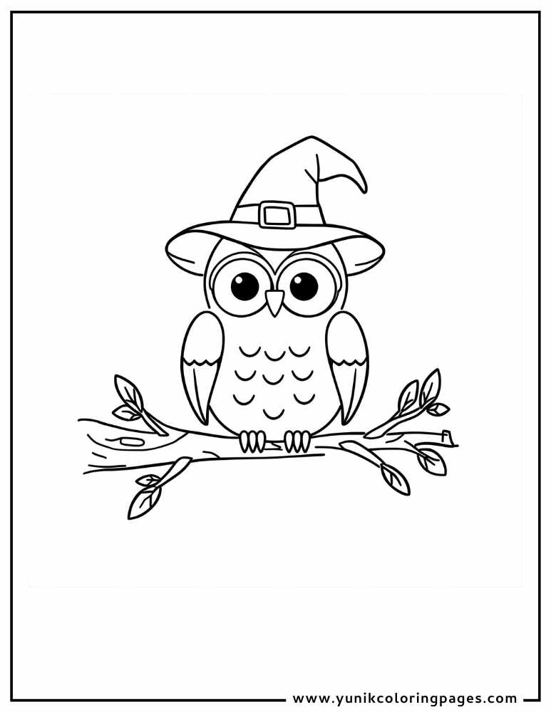 owl witch hat halloween coloring page