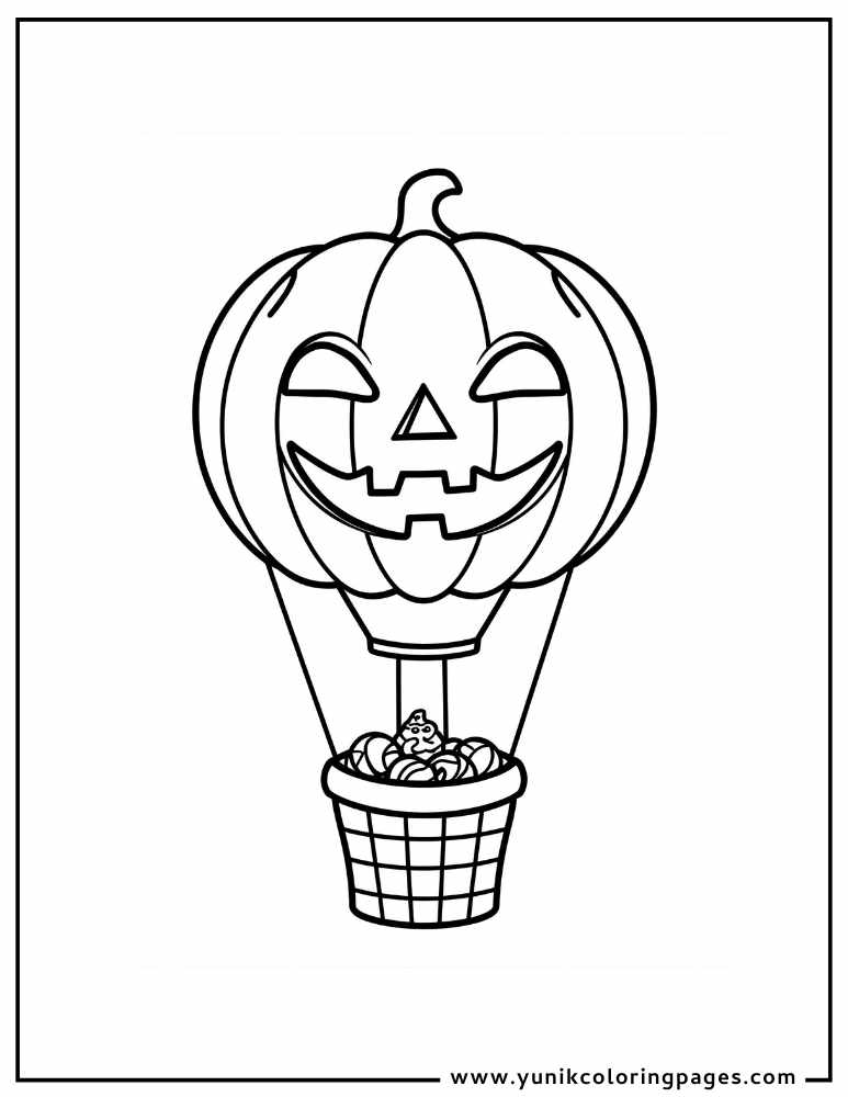 pumpkin hot air baloon halloween coloring page for kids