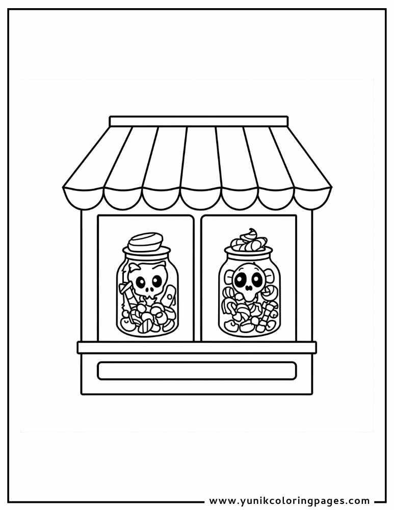 candy store halloween coloring page for kids