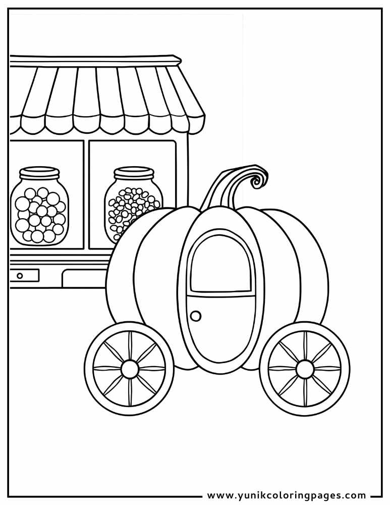 pumpkin carriage halloween coloring page for kids