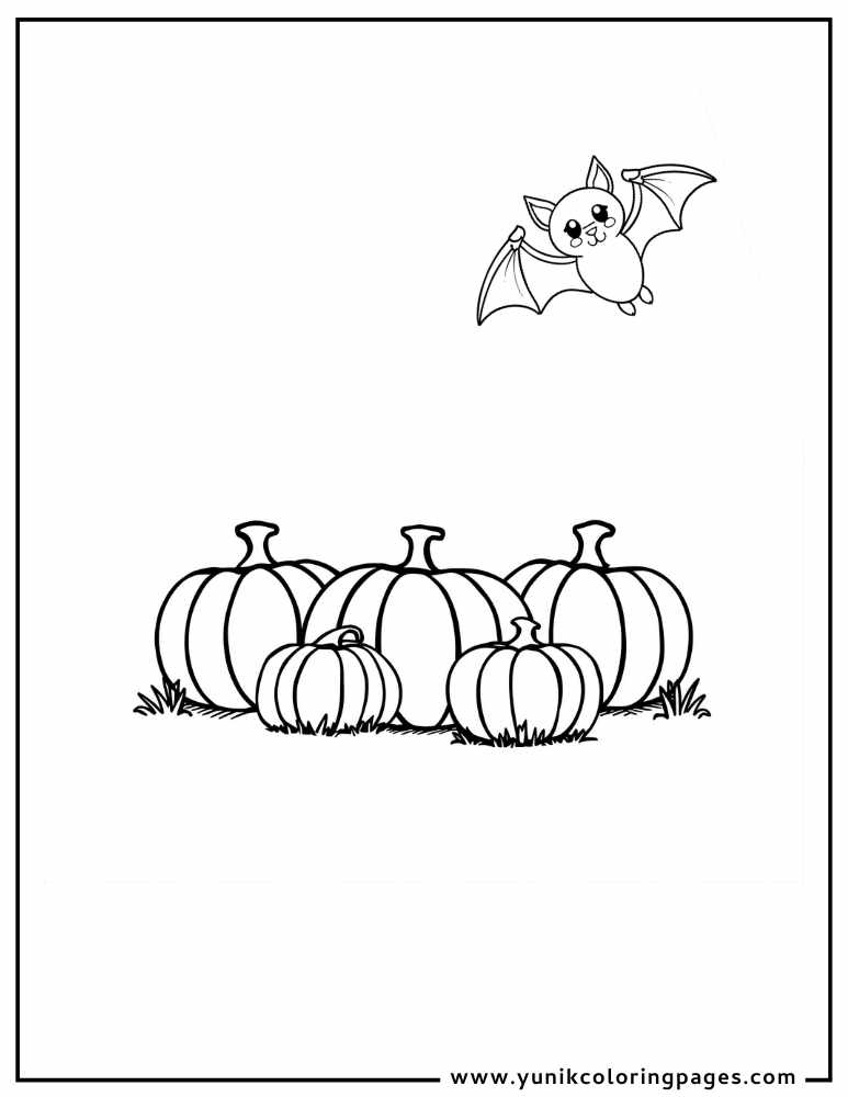 bat over pumpkins halloween coloring page for kids