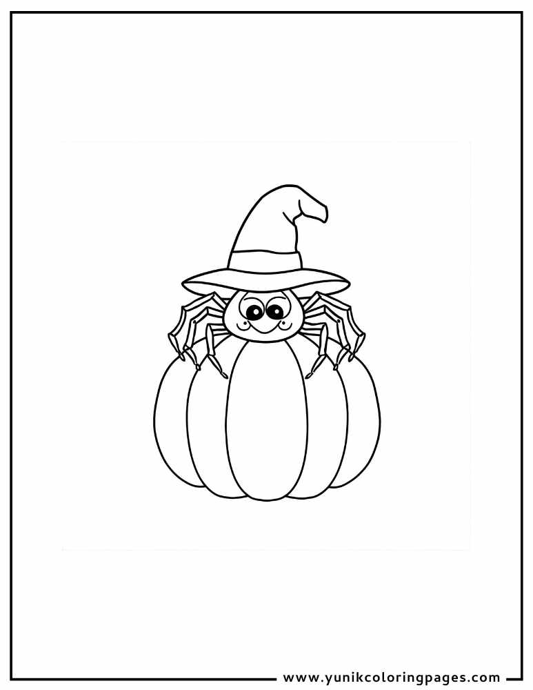 spider on pumpkin halloween coloring page for kids