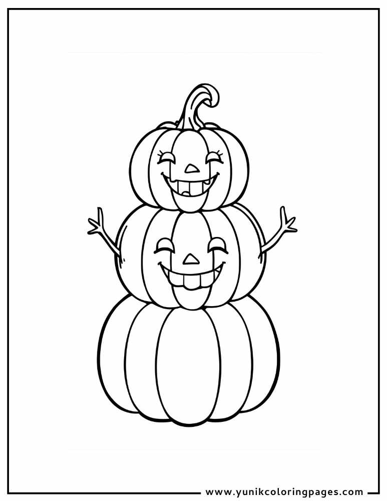 stacked pumpkin with face halloween coloring page for kids