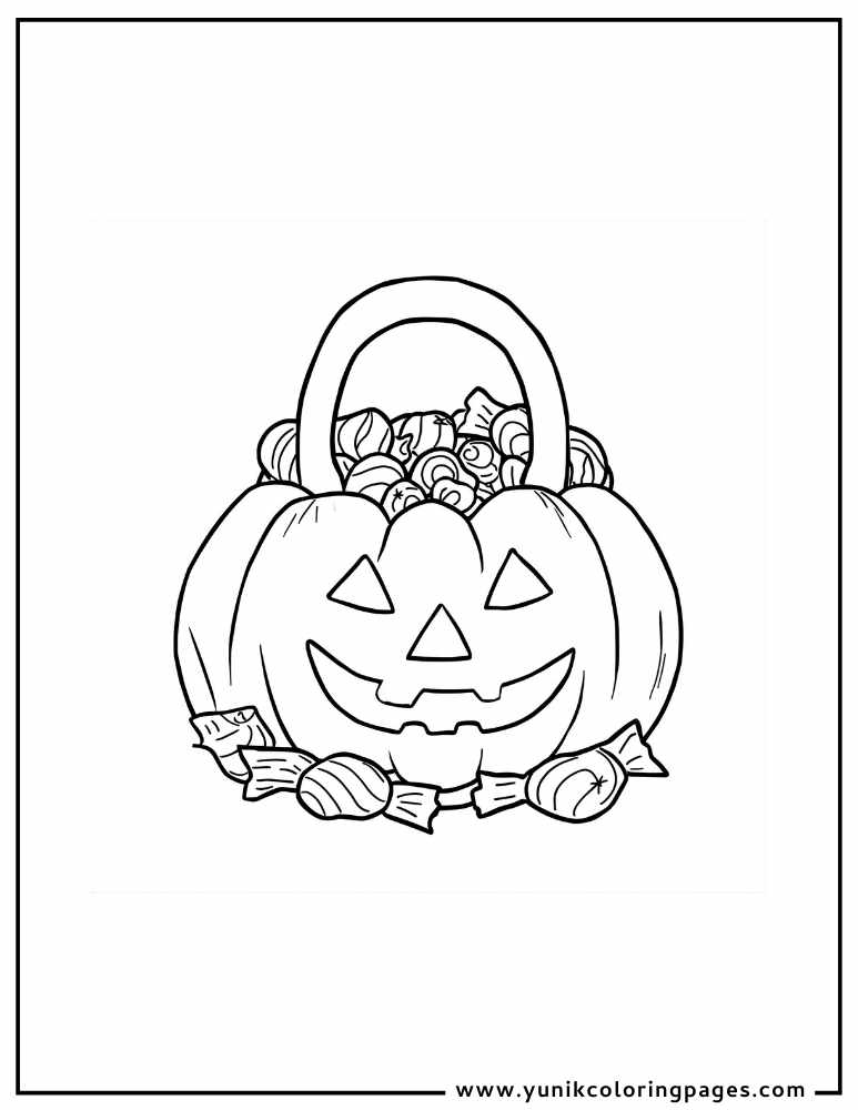 pumpkin candy bad halloween coloring page for kids