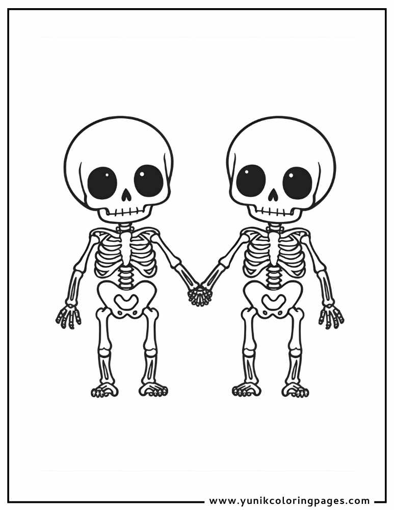 skeletons halloween coloring page for kids