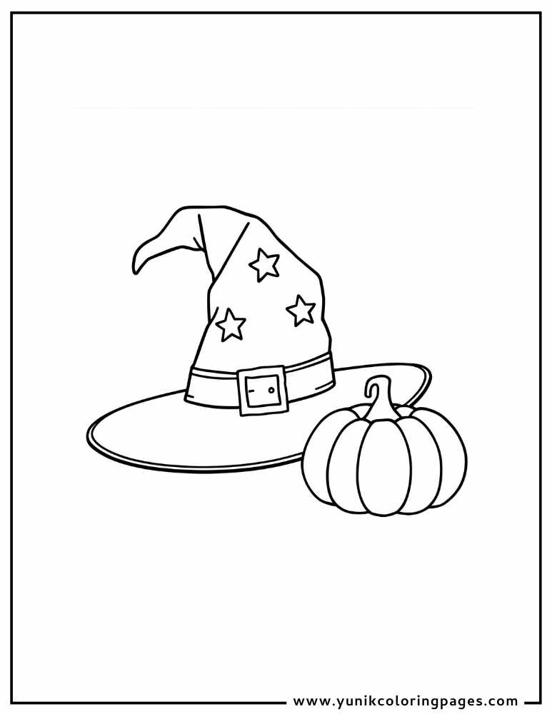 hat with pumpkin halloween coloring page for kids