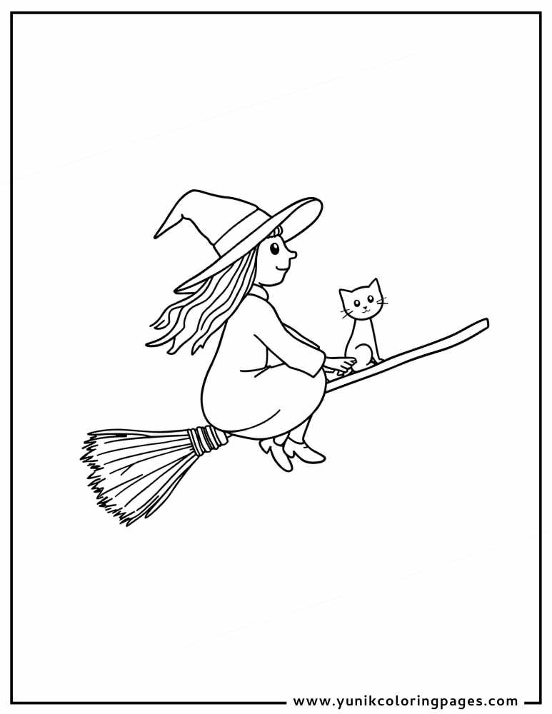 witch cat halloween coloring page for kids