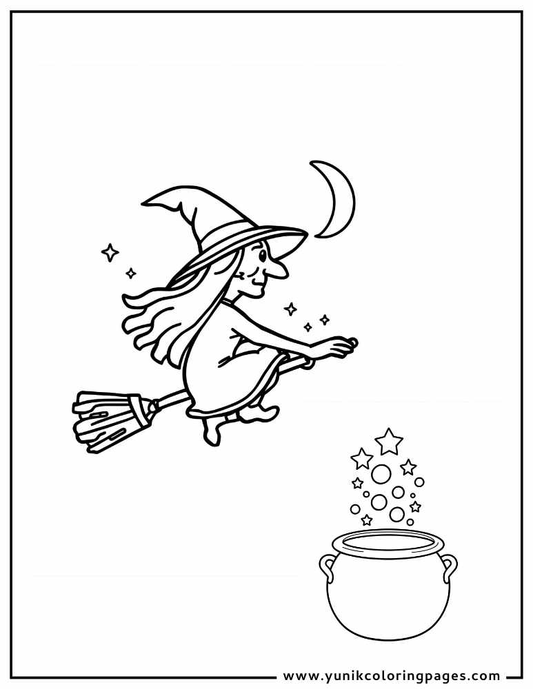 witch moon halloween coloring page for kids