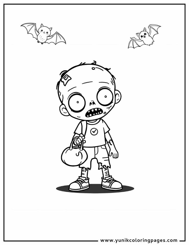 zombie with bag halloween coloring page for kids