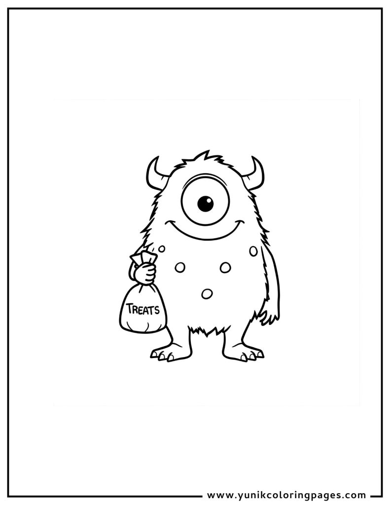 Cute Monster Trick or Treat Coloring Page