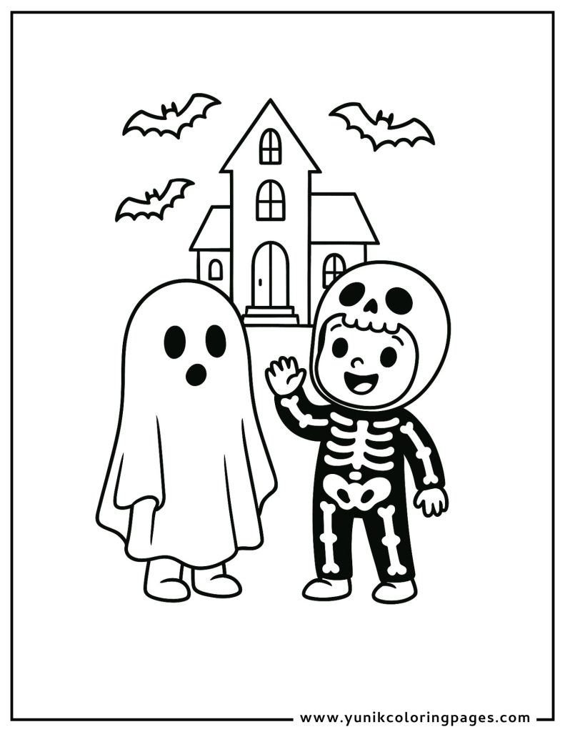 Haunted House Trick or Treat Coloring Page