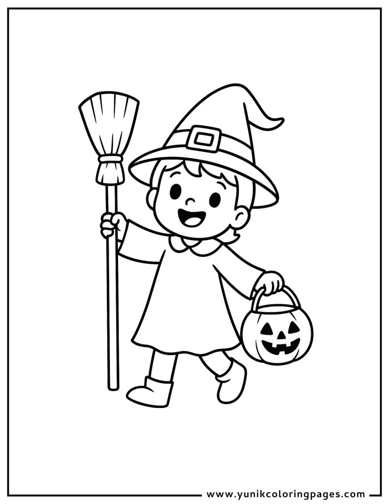 Witch Trick or Treat Coloring Page