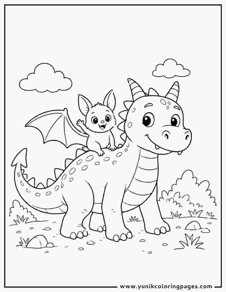 Bat with a dragon coloring page