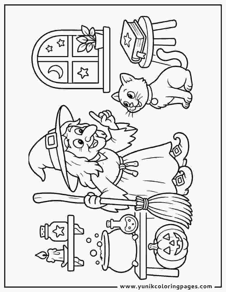 Halloween Witch and Black Cat Coloring Page