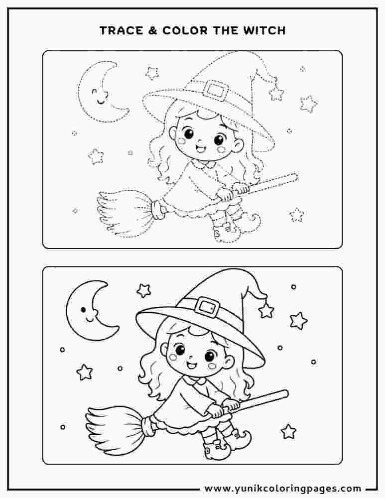 Trace and color the witch