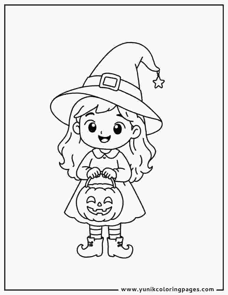 Witch to Color Trick-or-Treat Scene