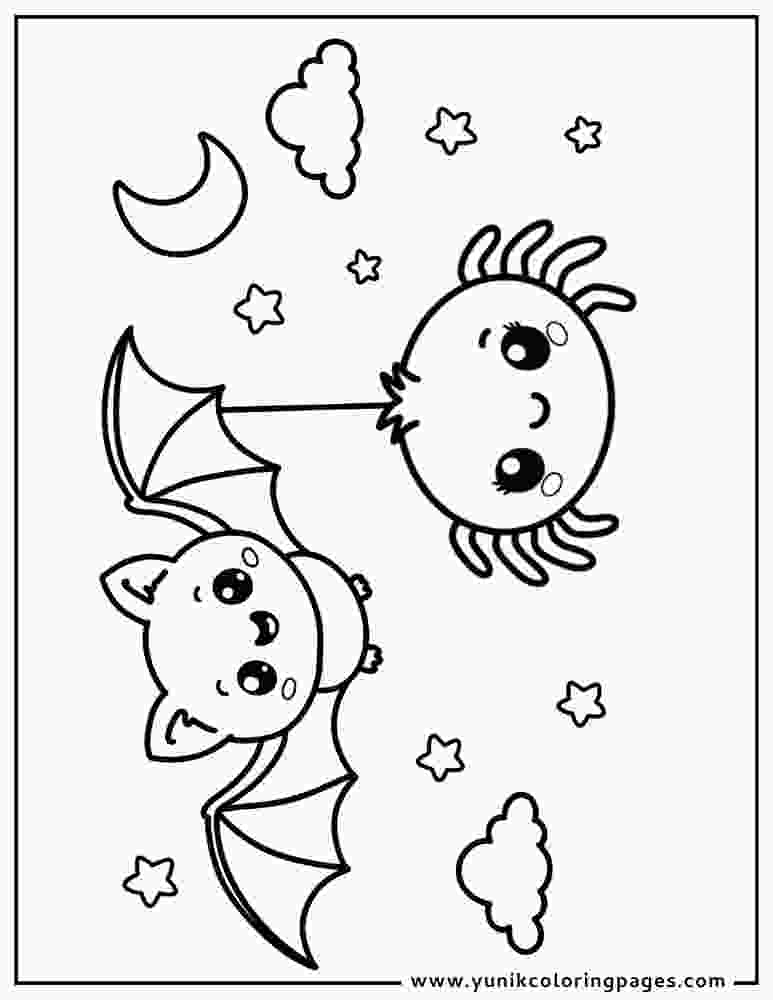 Cute Spider And Bat Coloring Page
