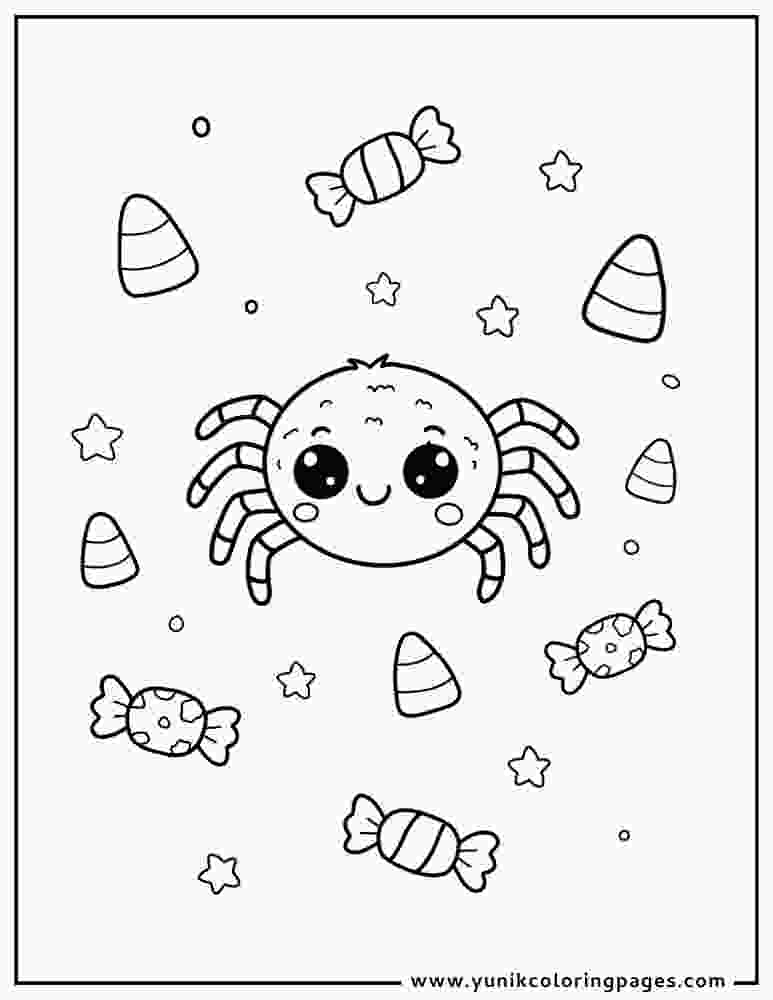 Kawaii Cute Spider Coloring Page
